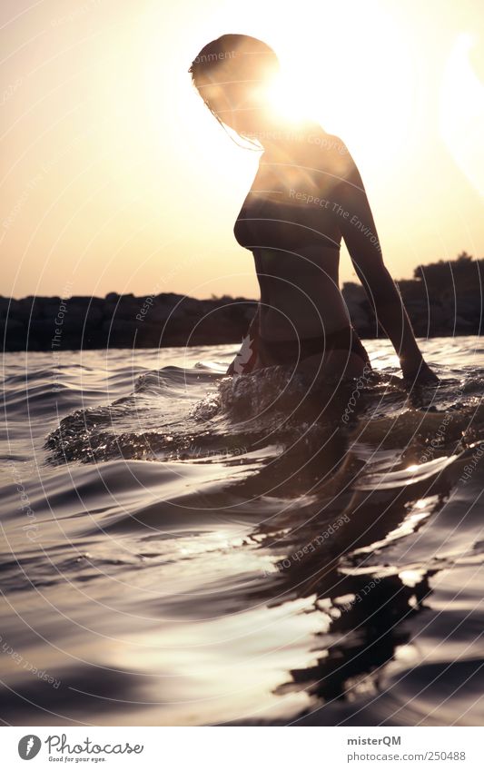 summer love. Natur ästhetisch Wasser Meer Meerwasser Meeresspiegel Frau Schwimmen & Baden berühren Nixe Badenixe Model Photo-Shooting Sommer Bikini Wellen