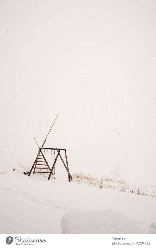 Schneeblind Landschaft Winter schlechtes Wetter Nebel Spielplatz Spielen frisch kalt Freude Farbfoto Gedeckte Farben Außenaufnahme Menschenleer