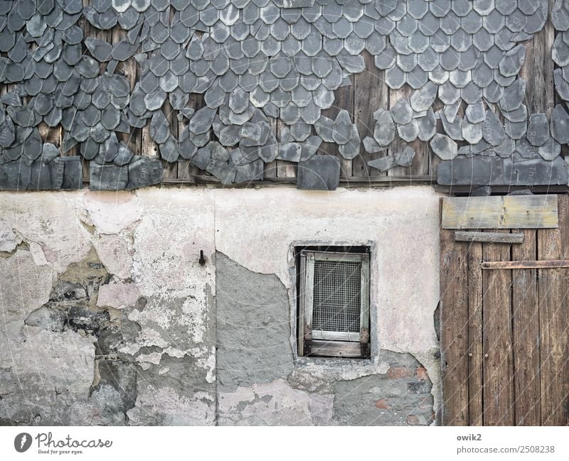 Abgewohnt Haus Mauer Wand Fassade Fenster Tür Dachziegel Fliegengitter alt historisch kaputt trashig trist Gelassenheit ruhig Verfall Vergangenheit