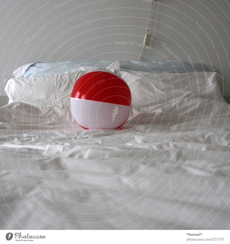 bettspielchen Spielen Sommerurlaub Bett Schlafzimmer Spielzeug Wasserball Bettwäsche Erholung liegen toben einfach frisch kuschlig rund wild rot weiß