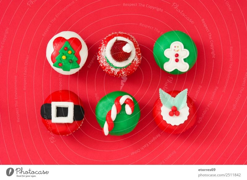Verschiedene Weihnachtskuchensorten Lebensmittel Kuchen Dessert Süßwaren Ernährung Weihnachten & Advent grün rot weiß Cupcake süß Weihnachtsbaum Lebkuchen