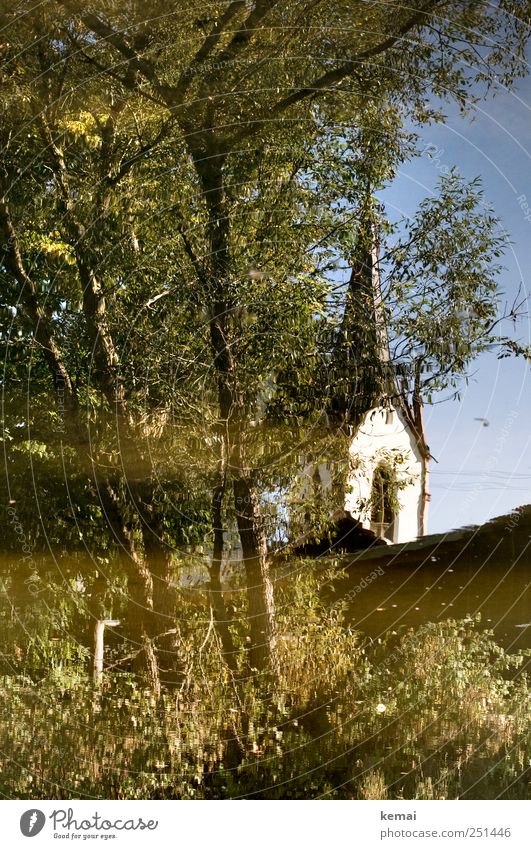 [CHAMANSÜLZ 2011] Kirche im Wasser Umwelt Natur Pflanze Schönes Wetter Baum Blatt Grünpflanze Wildpflanze Bach Fluss Dorf Kirchturm Fenster grün Idylle