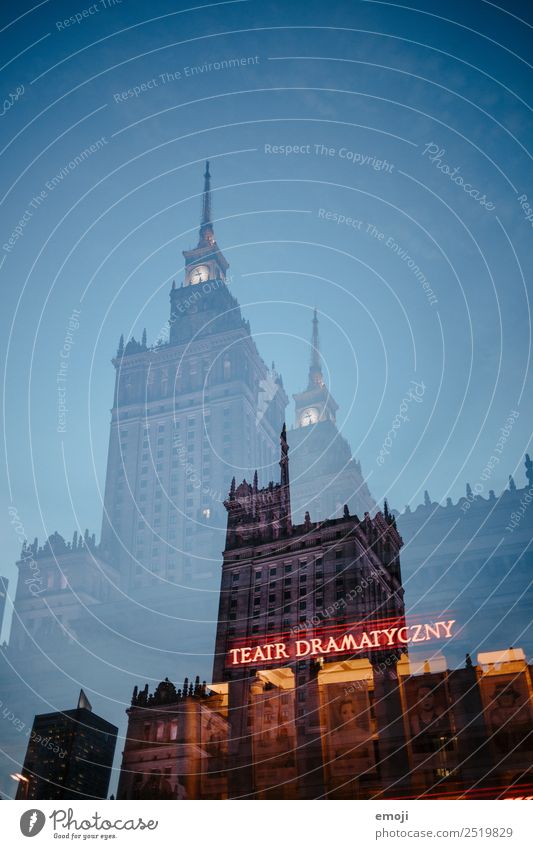 Warschau I Stadt Hauptstadt Stadtzentrum Hochhaus Sehenswürdigkeit außergewöhnlich Warszaw Theater Doppelbelichtung Farbfoto Außenaufnahme Experiment abstrakt