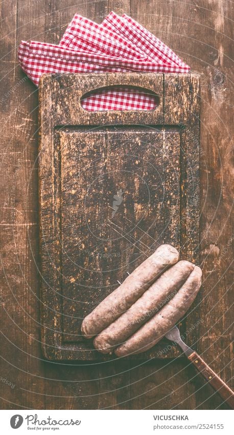 Bratwürste Hintergrund Lebensmittel Wurstwaren Ernährung Stil Design Grill altehrwürdig Hintergrundbild Bratwurst Holzbrett rustikal Schneidebrett