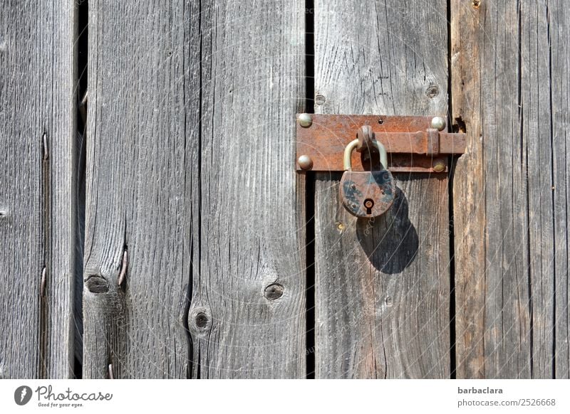 Krimi | hinter Schloss und Riegel Hütte Mauer Wand Fassade Tür Holz Metall Rost Linie alt grau Sicherheit Schutz Kontrolle Überwachung Verfall Häusliches Leben