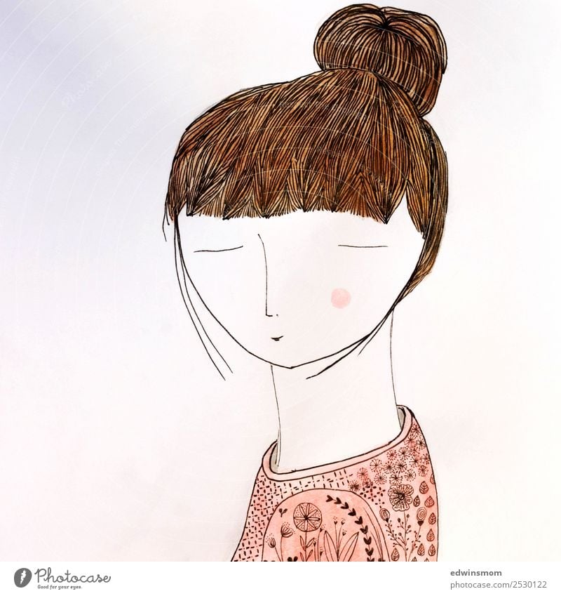 Brown hair Freizeit & Hobby Basteln zeichnen feminin Junge Frau Jugendliche 1 Mensch Pullover brünett Zopf Papier Dekoration & Verzierung Lächeln träumen warten