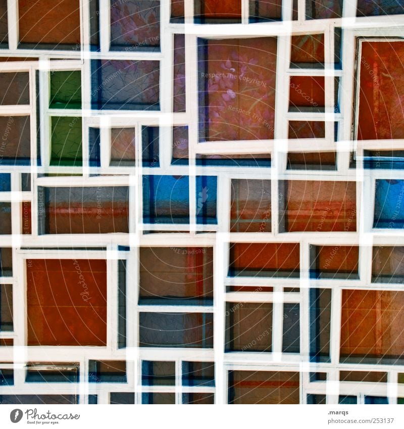 Quad Lifestyle Stil Design Fenster Glas Linie Streifen außergewöhnlich einzigartig verrückt blau grün rot weiß Farbe Surrealismus Mosaik Labyrinth Raster