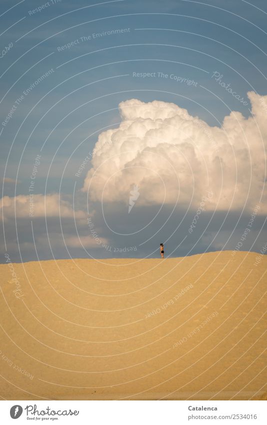 Krimi | entkommen, ein Kind in Badehose auf einer Sanddüne am Horizont Ausflug Ferne androgyn 1 Mensch Natur Landschaft Himmel Wolken Sommer Schönes Wetter