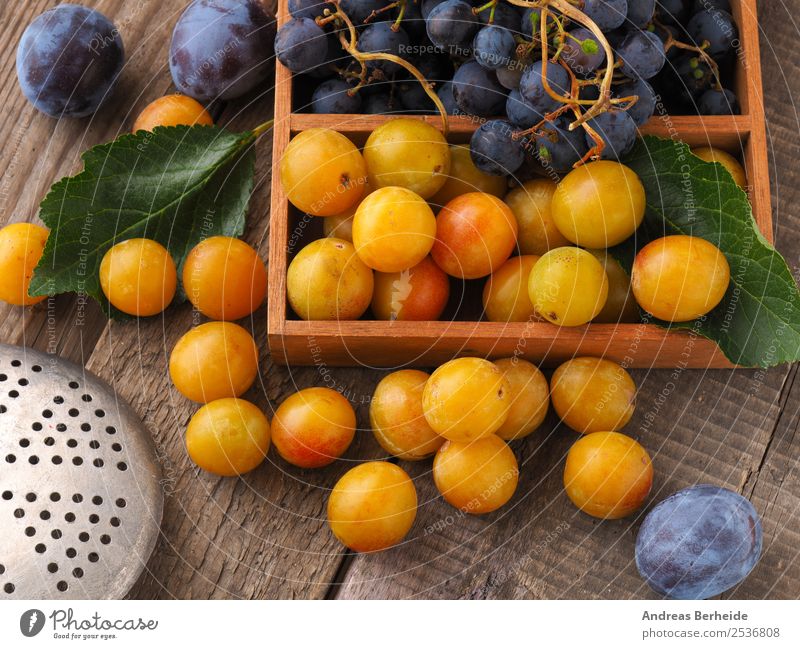 Mirabellen, Pflaumen und Trauben Lebensmittel Frucht Dessert Bioprodukte Vegetarische Ernährung Diät Gesunde Ernährung Sommer Natur lecker organic planen ripe