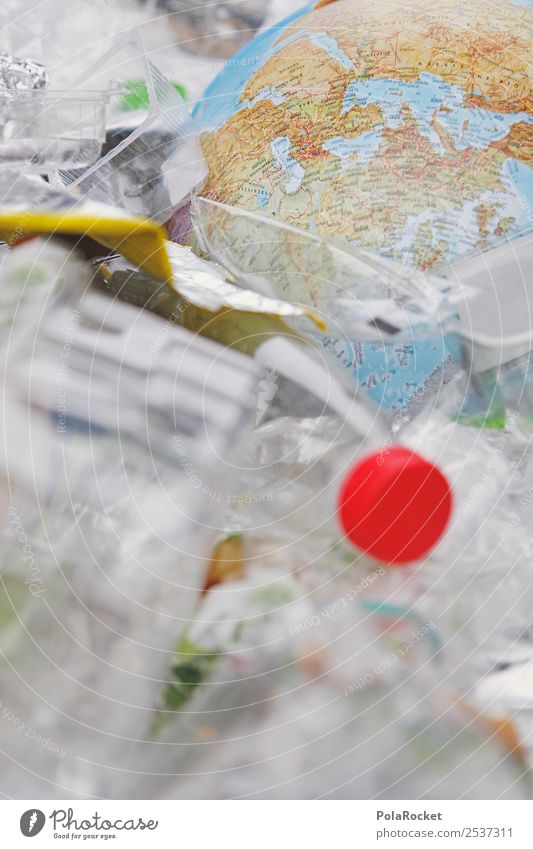 #A# Welt im Müll Umwelt Klima Globus Erde Müllbehälter Müllsack Müllverwertung Müllentsorgung Recycling Recyclingcontainer Statue Kunststoff Verpackung