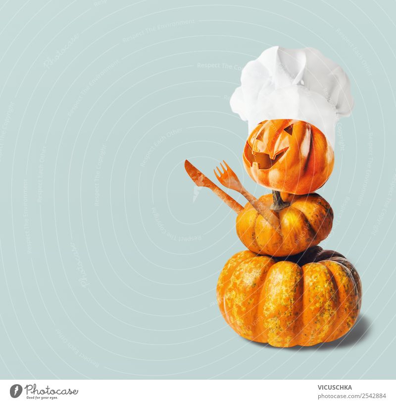 Kürbis Männchen mit Kochmütze Lebensmittel Gemüse Ernährung Stil Design Freude Feste & Feiern Erntedankfest Halloween Dekoration & Verzierung gelb Tradition