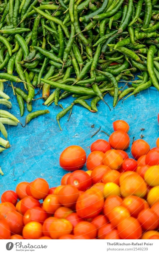 Sri Lankga RGB Lebensmittel Gemüse blau grün rot Bohnen Tomate Abdeckung Farbfoto Außenaufnahme Menschenleer Tag