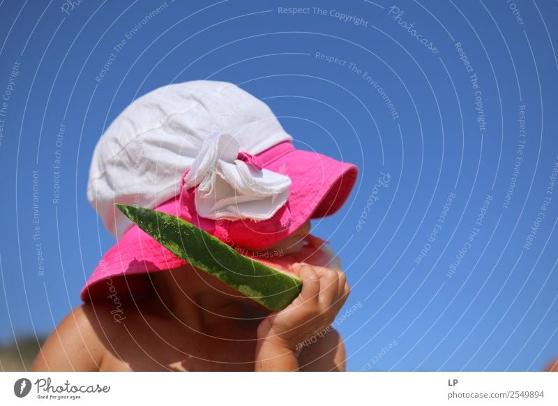 ein Hut, der Wassermelone isst. Lebensmittel Ernährung Essen Diät Lifestyle elegant Stil Freude schön Gesundheit Wellness harmonisch Wohlgefühl Zufriedenheit