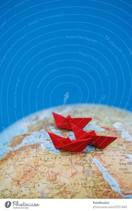 #AS# Schippern III Umwelt Globus Angst rot Papierschiff Flucht Origami gefaltet reisend Flüchtlinge Wellen Wasserfahrzeug Tourismus Fernweh Mittelmeer Fluchtweg