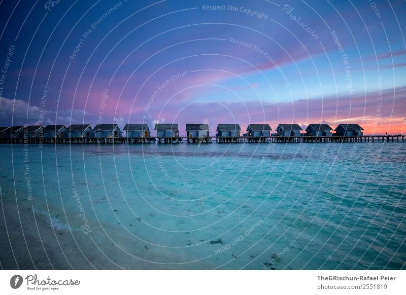 Stimmung Landschaft blau violett orange rosa schwarz türkis Malediven traumhaft Ferien & Urlaub & Reisen genießen Haus Strand Meerwasser kuramathi Erholung