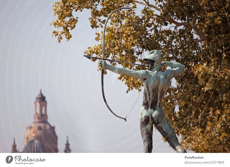 #A# Dresdner Schütze Kunst Jagd Dresden Bogenschütze Statue Skulptur Sehenswürdigkeit Bronze Bronzeskulptur Farbfoto mehrfarbig Außenaufnahme Detailaufnahme