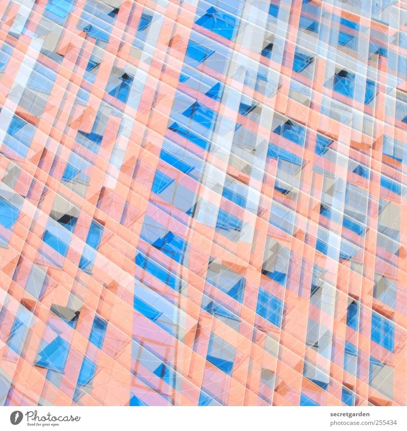 für euch solls bunte steine regnen! Büro Hochhaus Bauwerk Fassade verrückt blau rot Kreativität Netzwerk Surrealismus träumen durcheinander Raster raute