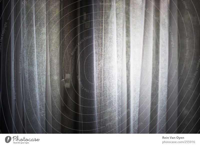 Magischer Vorhang Fenster Stimmung obskur Gardine Griff Handgriff Tür Gedeckte Farben Innenaufnahme Strukturen & Formen Menschenleer Licht Schatten Kontrast