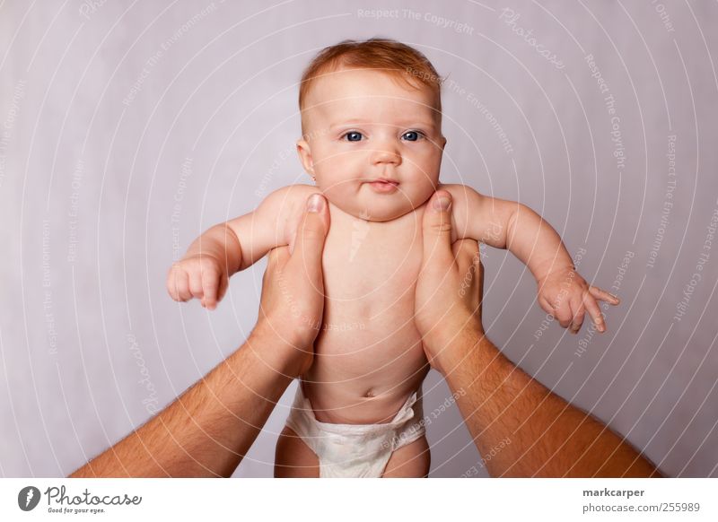 Baby wird festgehalten Freude schön Kind Mensch Mädchen Mann Erwachsene Vater Familie & Verwandtschaft Leben Körper Arme Hand 2 0-12 Monate festhalten Lächeln