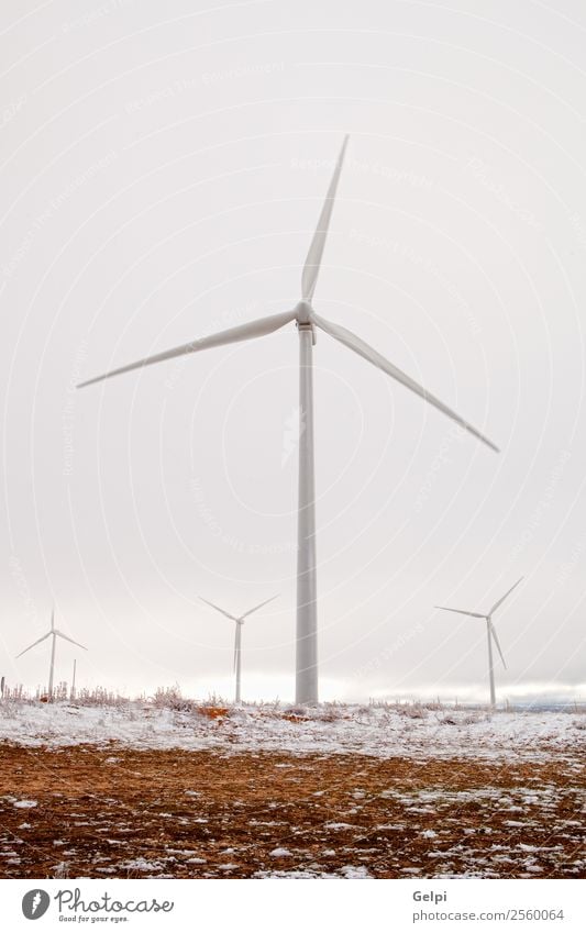 Schneereicher Windpark mit vielen hohen Windmühlen Winter Industrie Technik & Technologie Windkraftanlage Umwelt Natur Landschaft Pflanze Himmel Klima