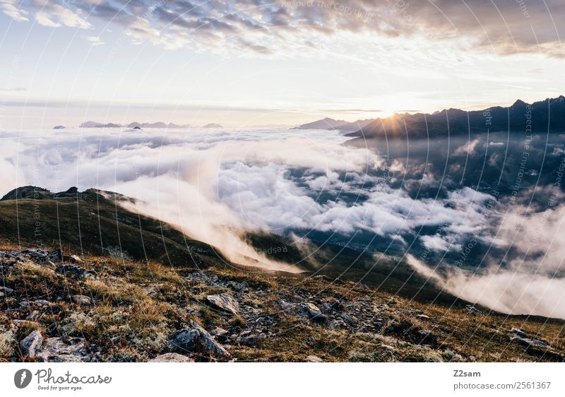 Sonnenaufgang | Inntal | Venet Gipfel Berge u. Gebirge Natur Landschaft Himmel Wolken Sonnenuntergang Sonnenlicht Sommer Schönes Wetter Nebel Alpen leuchten