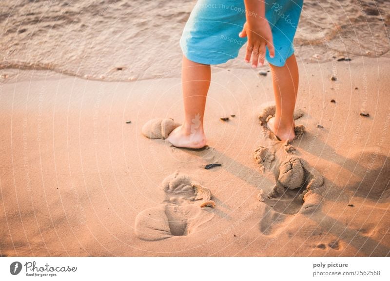 Kind macht Spuren im Strandsand Freizeit & Hobby Spielen Ferien & Urlaub & Reisen Tourismus Sommerurlaub Kleinkind Junge Kindheit Leben Beine Fuß 1-3 Jahre