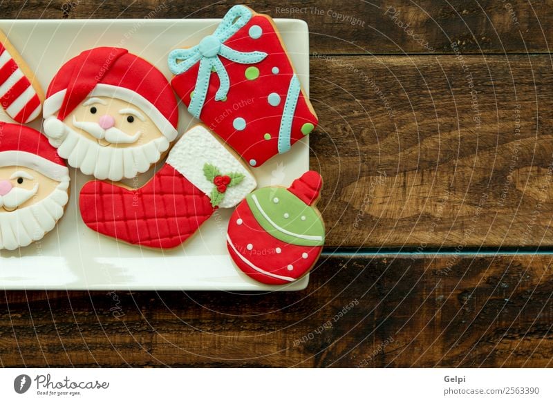 Leckere Weihnachtskekse Dessert Kräuter & Gewürze Teller Winter Dekoration & Verzierung Tisch Feste & Feiern Weihnachten & Advent Holz Ornament lecker braun rot