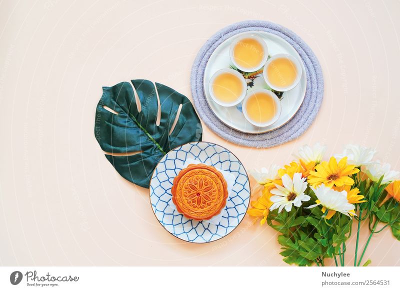 Flacher Streifen von chinesischem Mondkuchen Dessert Tee Stil Design Glück schön Dekoration & Verzierung Feste & Feiern Kunst Kultur Pflanze Blume Blatt Mode