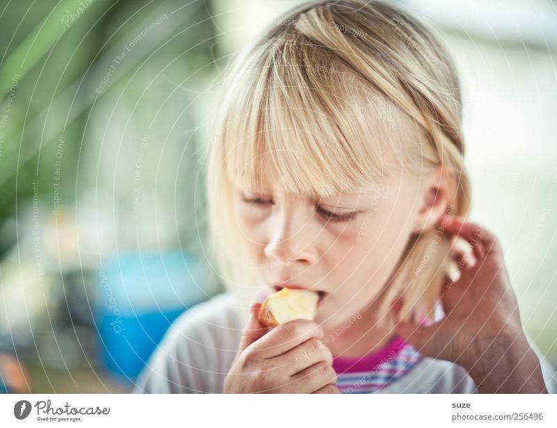 Apfel essen Lebensmittel Frucht Ernährung Essen Bioprodukte Vegetarische Ernährung Gesunde Ernährung Mensch feminin Kind Mädchen Kopf Haare & Frisuren Gesicht 1