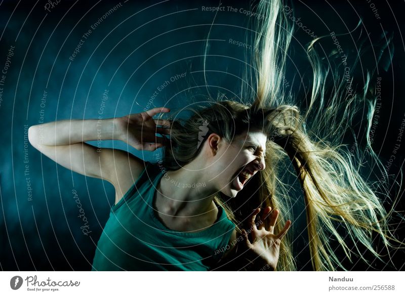 Alle Schalen brechen, Glas erzittert, Erde bebt Mensch feminin außergewöhnlich schreien Aggression Haare & Frisuren Spannung Experiment Profil Leidenschaft
