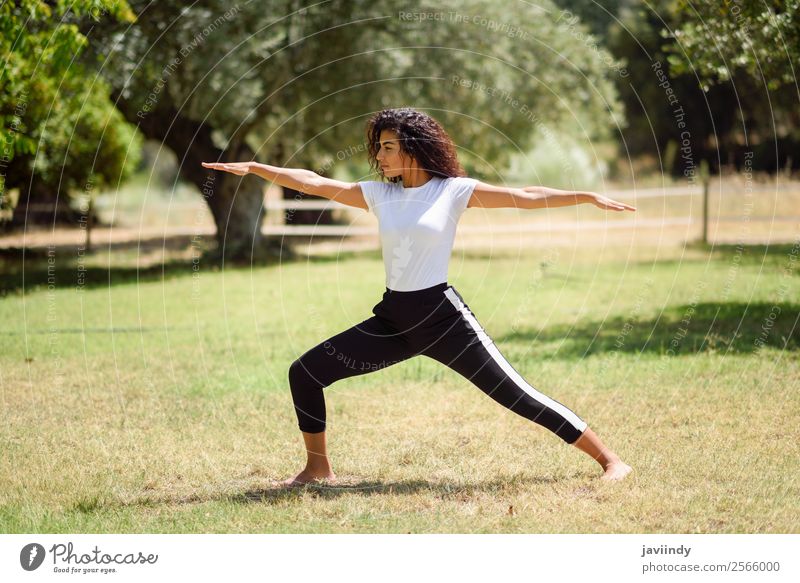 Junge arabische Frau, die Yoga in der Natur macht. Lifestyle schön Körper Erholung ruhig Meditation Sommer Sport Mensch feminin Junge Frau Jugendliche