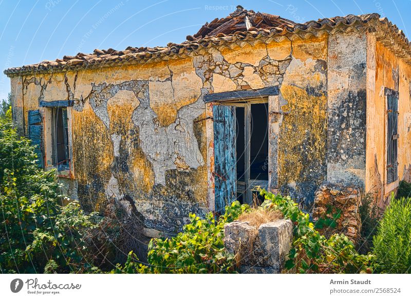 verfallenes Haus in Griechenland Lifestyle Renovieren Natur Wolkenloser Himmel Sommer Schönes Wetter Dorf Gebäude Mauer Wand alt authentisch dreckig retro