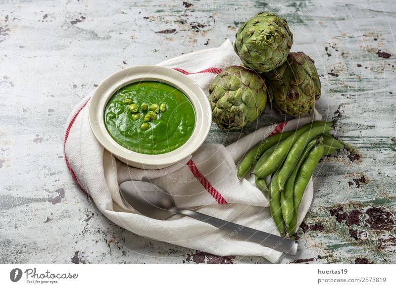 Grüne Gemüse-Sahne-Suppe Lebensmittel Eintopf Mittagessen Abendessen Vegetarische Ernährung Diät Gesunde Ernährung lecker natürlich grün Entzug Gesundheit