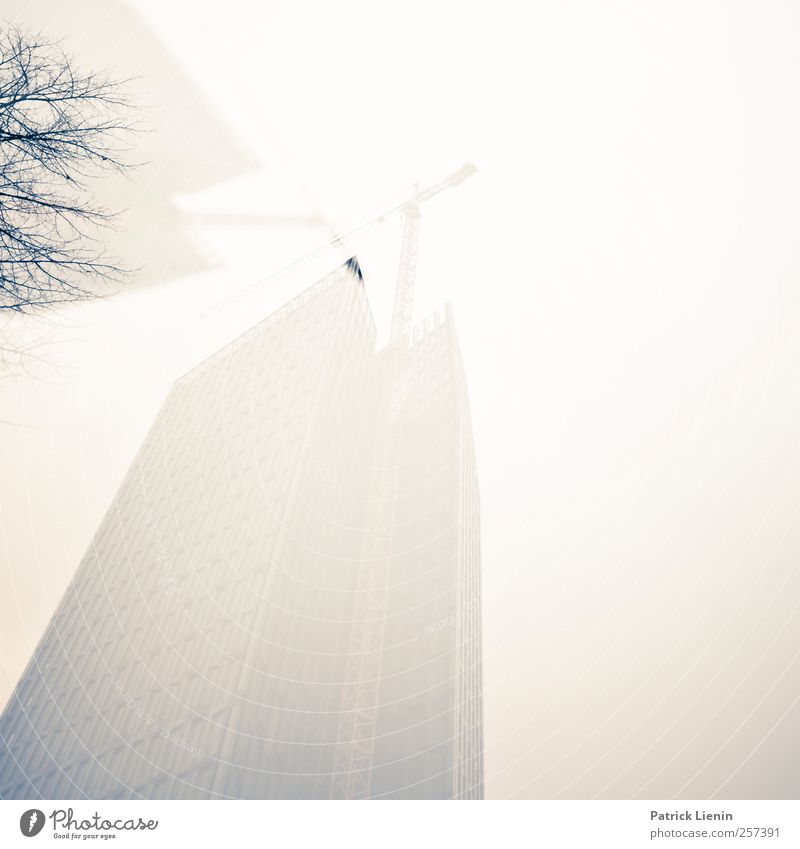 In der Großstadt Umwelt Natur Wetter schlechtes Wetter Nebel Stadt Hochhaus Bankgebäude Bauwerk Gebäude Architektur hoch ästhetisch Handel Kommunizieren komplex