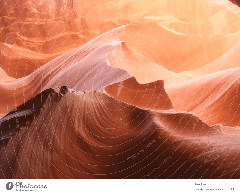 Sandiger scharfer Stein Landschaft Felsen Schlucht Wellen Wüste Antelope Canyon berühren zeichnen träumen ästhetisch exotisch gigantisch braun gelb rot Kraft
