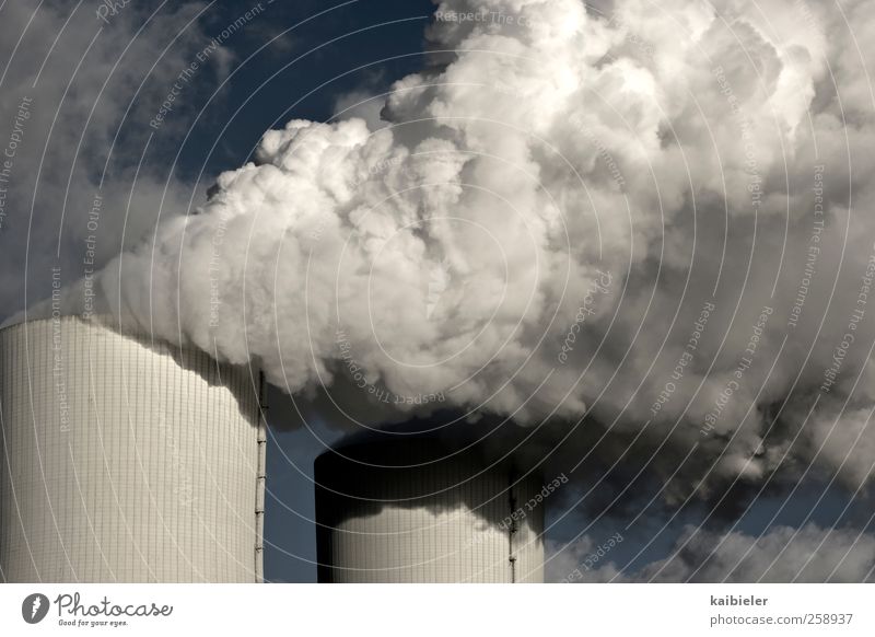 Mal so richtig Dampf ablassen Energiewirtschaft Kohlekraftwerk Industrie Klimawandel Industrieanlage Schornstein dreckig blau grau weiß Umweltverschmutzung