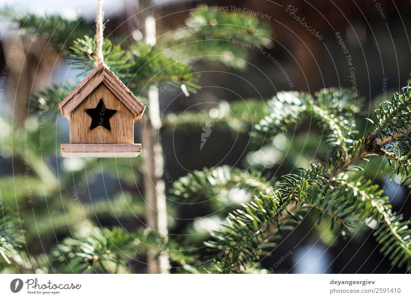 Weihnachtshaus aus Holz Design Winter Schnee Haus Dekoration & Verzierung Feste & Feiern Weihnachten & Advent Landschaft Baum Vogel weiß Tradition Hintergrund