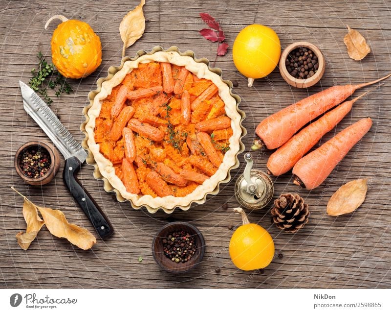 Torte mit Karotten und Kürbis Gemüse Möhre Pasteten Herbst Blatt fallen Lebensmittel Gesundheit lecker Abendessen selbstgemacht Vegetarier Küche