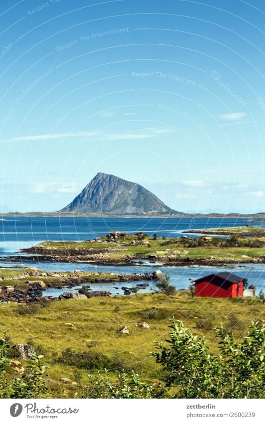 Limstrandpollen mit Haus Polarmeer Europa Felsen Ferien & Urlaub & Reisen Fischereiwirtschaft Fjord Himmel Himmel (Jenseits) Horizont Insel Landschaft Lofoten