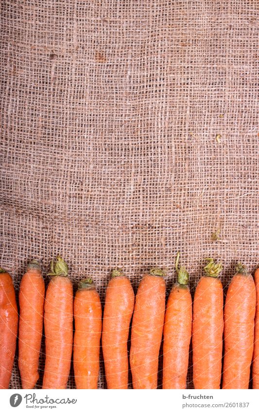 Karotten auf Jutesack Lebensmittel Gemüse Bioprodukte Vegetarische Ernährung Slowfood Gesunde Ernährung Küche Verpackung Sack wählen frisch Gesundheit orange