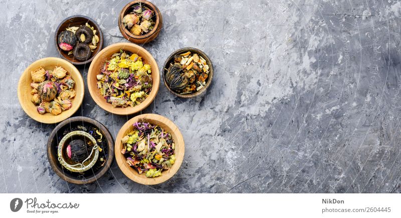 Verschiedene Arten von Blatt-Tee trinken schwarz Gesundheit trocknen Kraut Pflanze organisch Kräuterbuch Chinesisch natürlich Nahaufnahme Antioxidans Haufen