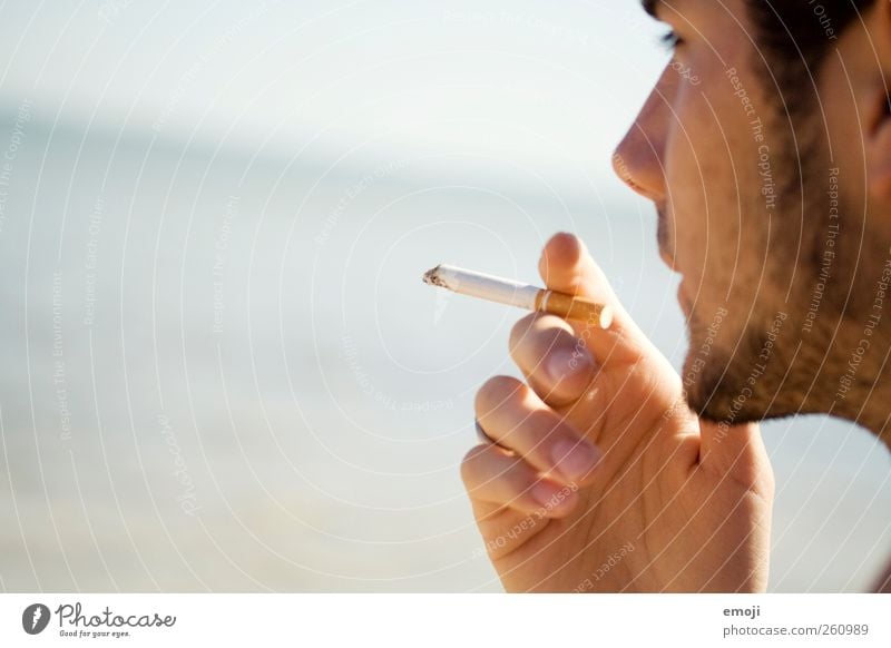 Sommer maskulin Junger Mann Jugendliche Gesicht 1 Mensch 18-30 Jahre Erwachsene Schönes Wetter Meer schön Bart Barthaare Dreitagebart rauchend Zigarette Rauchen