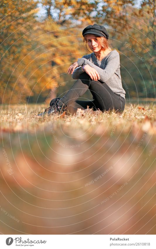 #A# Herbst-Sonne 1 Mensch ästhetisch Model herbstlich Herbstfärbung Herbstbeginn Herbstwald Waldlichtung Blatt Jahreszeiten Modellfigur Frau Lächeln