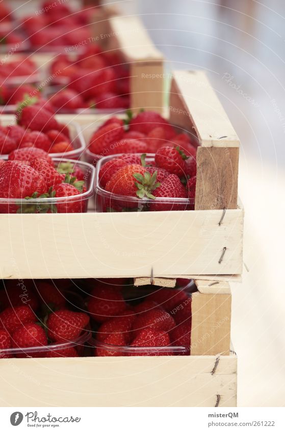 Probier mal, komm ruhig näher! Lebensmittel ästhetisch Erdbeeren Erdbeersorten Erdbeerjoghurt lecker Gesunde Ernährung Süßwaren Schalen & Schüsseln Kiste Markt