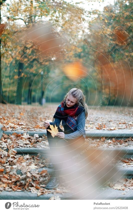 #A# HerbstRegen feminin 1 Mensch Kunst ästhetisch Frau Herbstlaub herbstlich Herbstfärbung Herbstbeginn Herbstwald Herbstwetter Herbstwind Blatt Treppe