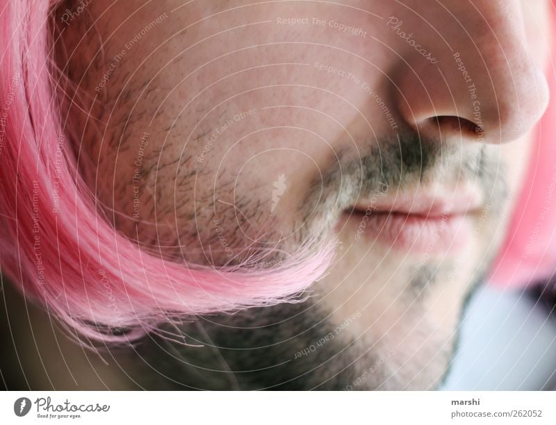 die Frau im Manne Stil Mensch maskulin feminin Junge Frau Jugendliche Junger Mann Erwachsene Haut Haare & Frisuren Gesicht Bart rosa Karneval Perücke Nase