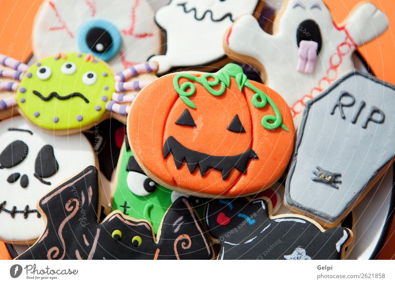 Fröhliches Halloween Dessert Freude Dekoration & Verzierung Feste & Feiern Herbst Katze Spinne lecker schwarz weiß Angst Feiertag Lebensmittel Kürbis Mehl