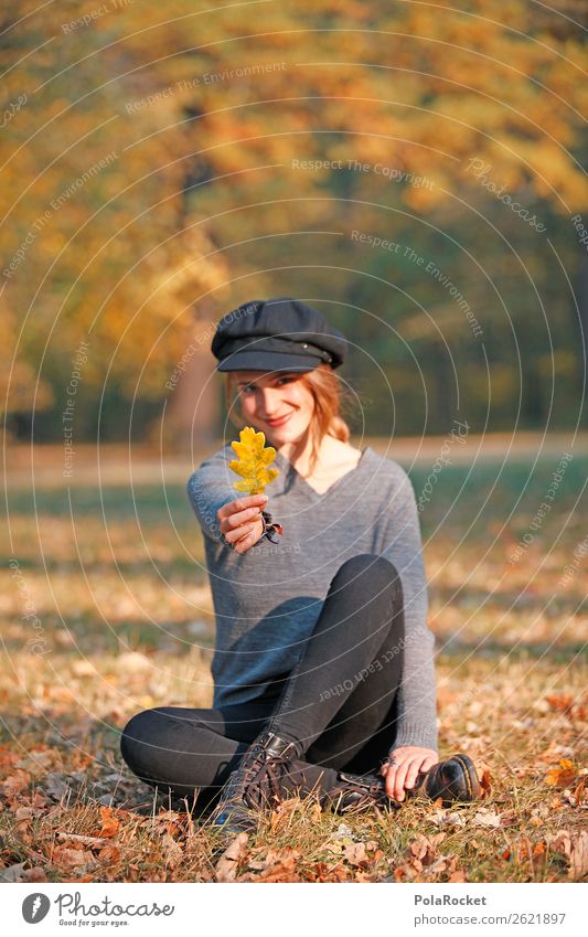 #A# HerbstLächeln 1 Mensch Kunst ästhetisch Blatt herbstlich Herbstlaub Herbstfärbung Herbstbeginn Herbstwald Herbstwetter Herbstwind Ahorn Park Außenaufnahme