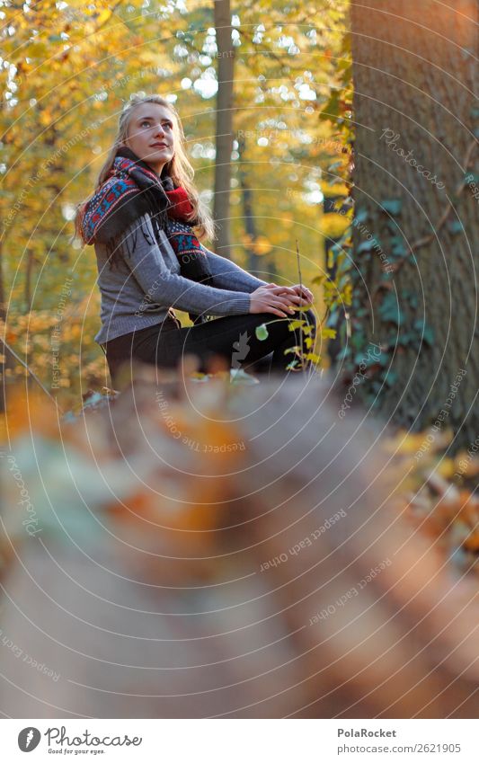 #A# HerbstBlick 1 Mensch ästhetisch herbstlich Herbstlaub Herbstfärbung Herbstbeginn Herbstwald Herbstwetter Frau Mode Model sitzen Außenaufnahme Entscheidung