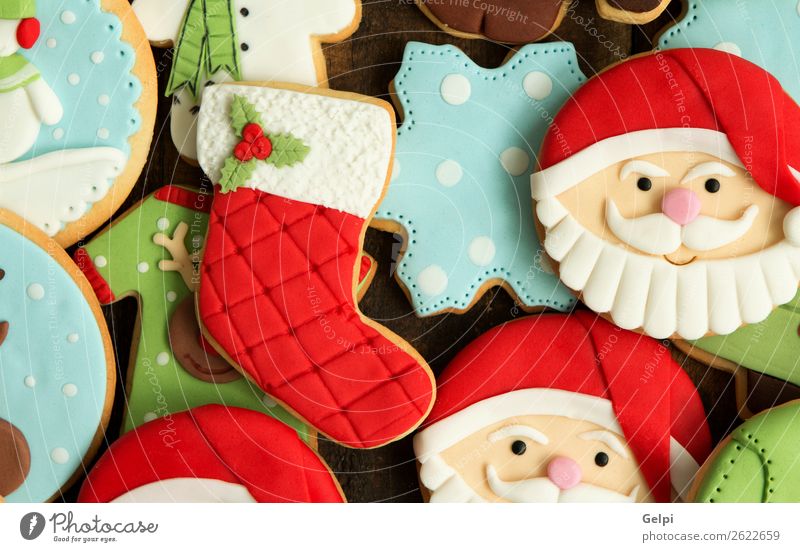 Schöne Kekse Dessert Gesicht Winter Dekoration & Verzierung Feste & Feiern Weihnachten & Advent Silvester u. Neujahr Holz Ornament lecker blau braun grün rot
